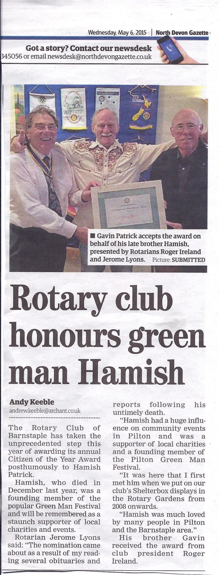 Rotary Club Honours Green Man Hamish