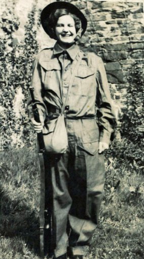 Iris Pearce dressed in a Home Guard Uniform during the 1939-45 War