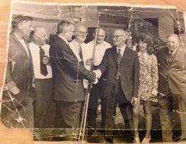 Mr Frank Pert receives a fishing rod and gold pen on retirement from the North Devon Journal Herald in 1976