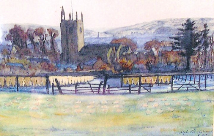 Painting of sheepskins drying in the Northfield, Pilton. 