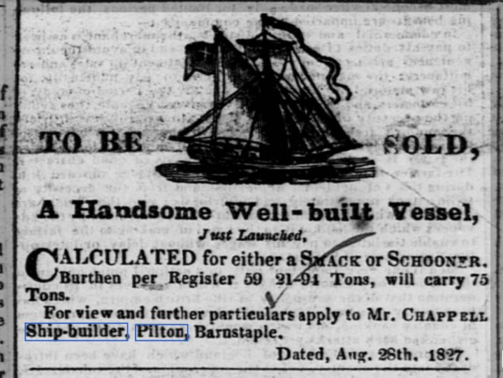 Handsome Well-built Vessel from Chappell's Yard in Pilton in 1827