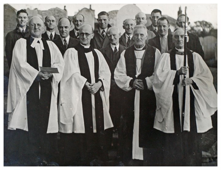 Pilton Bellringers at Re-hanging in 1947
