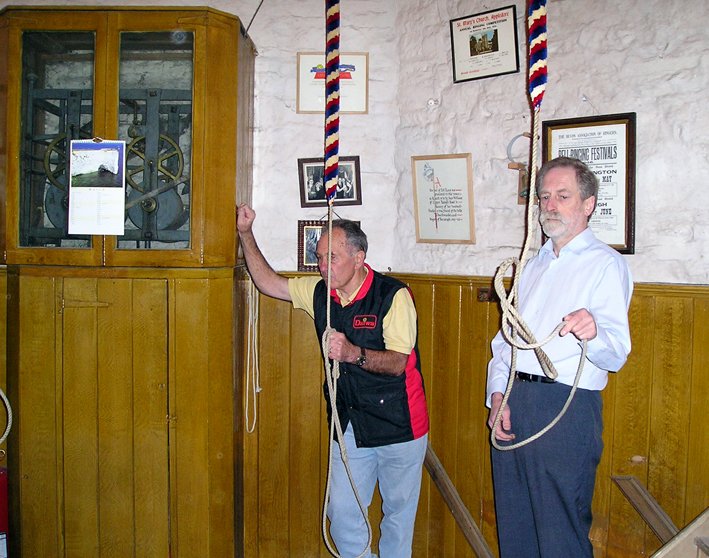 St Mary's Church, Pilton, Bellringers Reg Yeo and Geoffrey Smith in 2004