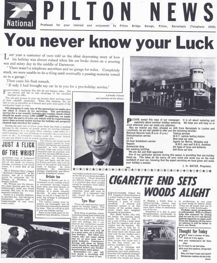 Pilton News : a Newsletter by Pilton Bridge Garage in Summer 1961 : Page 1