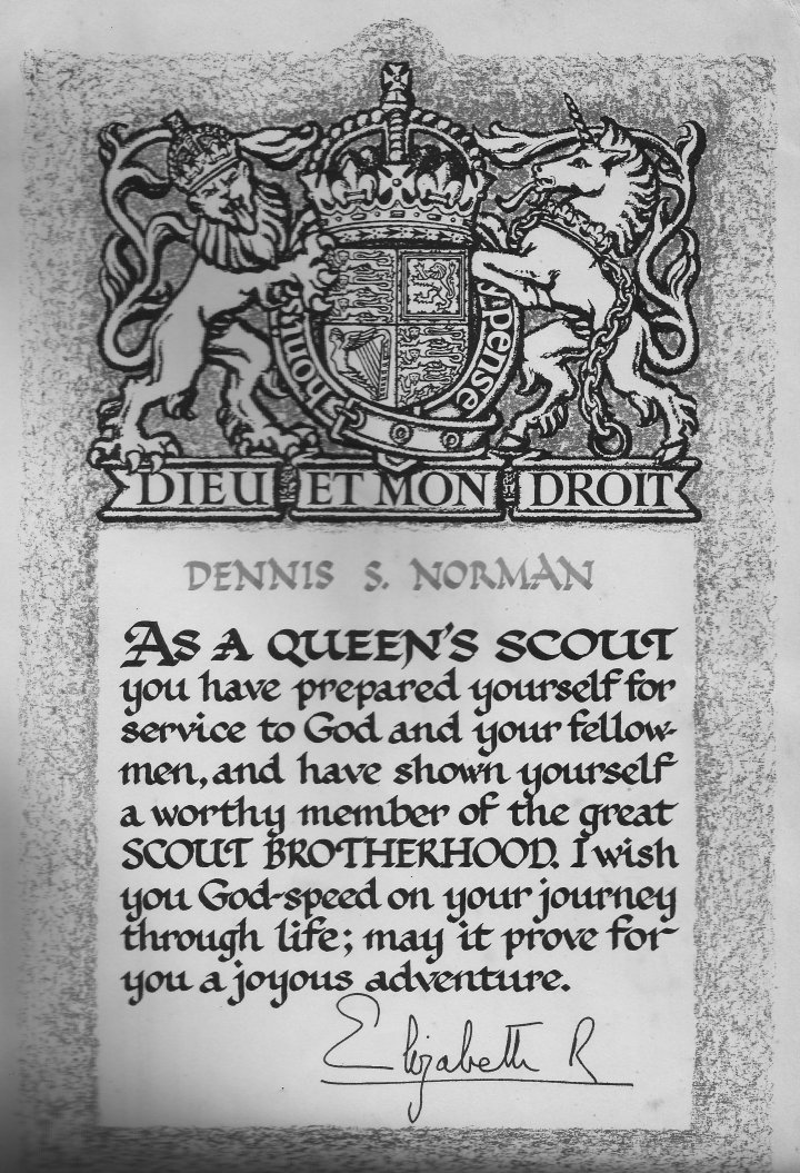 Dennis Norman Awarded Queen Scout Badge in 1955